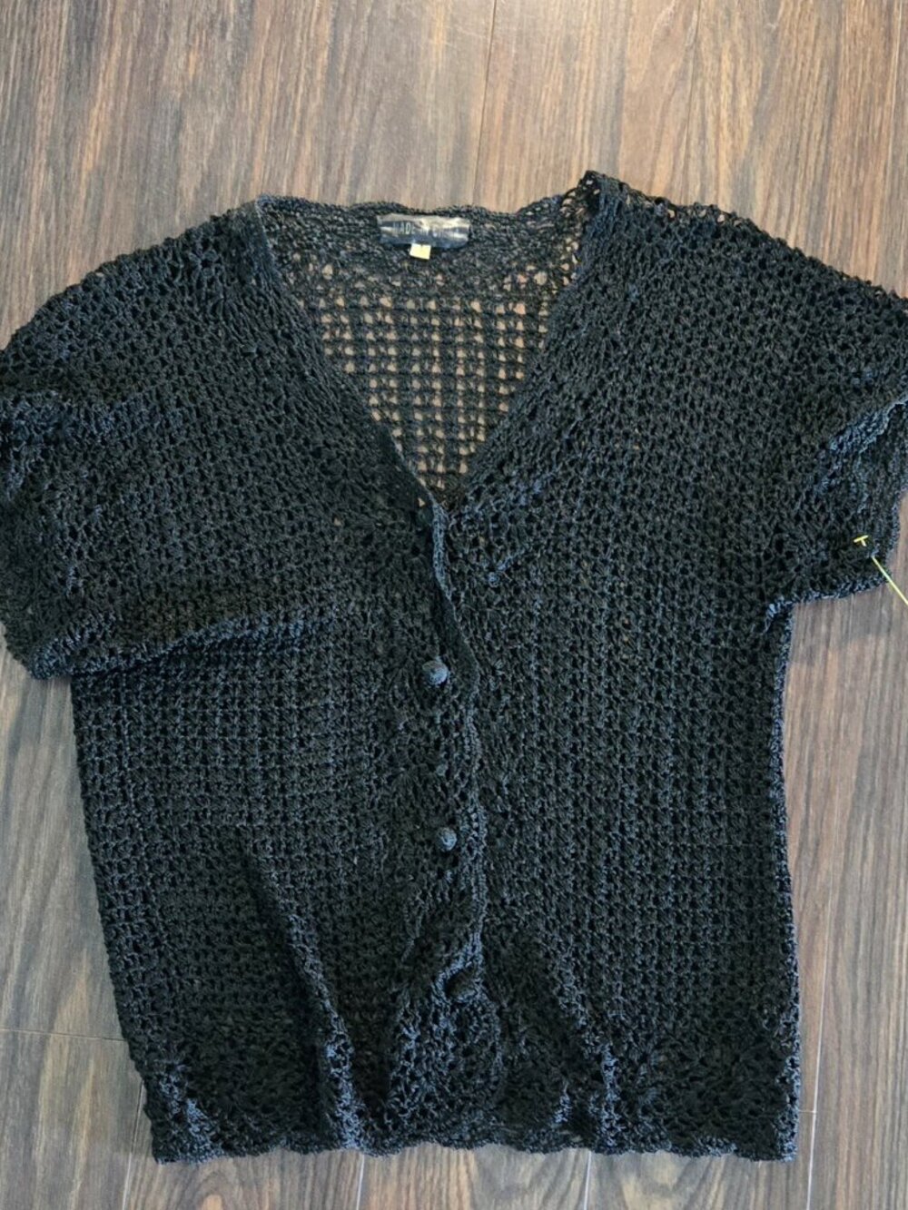 70s/Boho Silky Open Crochet Tunic Cardigan w/ Short Sleeves SIZE S/M